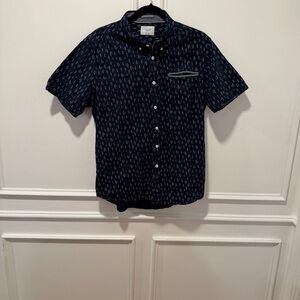 Level Ten Men’s Short Sleeve Shirt Size L Navy Fish Bone Print